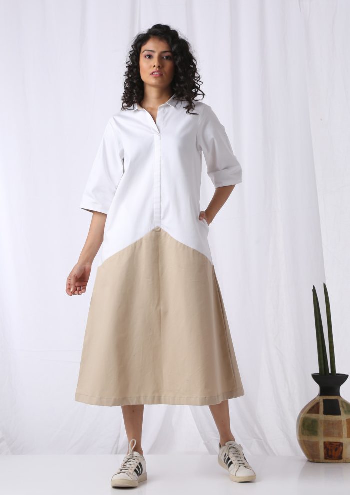 Draped Panel Cotton Dress Front scaled