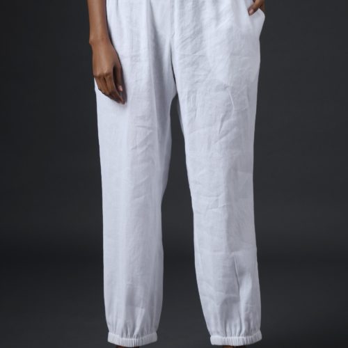 Linen Jogger Pants White Front