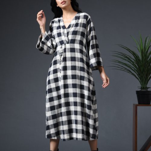 Twist knot gingham dress Front