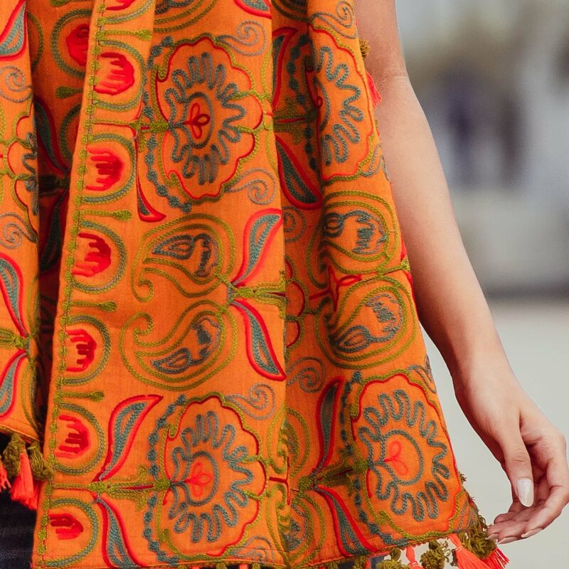 Mono Orange Woollen Embroidered Khadi Muffler mesmora 2