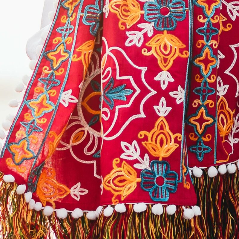 Red Woollen Heavily Embroidered Khadi Muffler mesmora 2