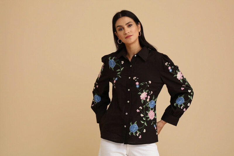 Black Exquisite Embroidered Shirt 4