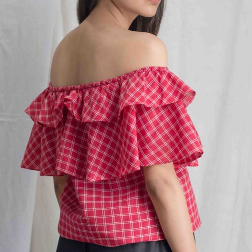 Red White Check Double ruffle Top 2